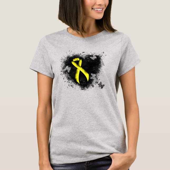 Yellow Awareness Ribbon Grunge Heart T-Shirt (Front)
