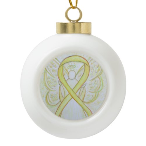Yellow Awareness Ribbon Guardian Angel Ornaments