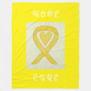 Yellow Awareness Ribbon Heart Art Fleece Blankets
