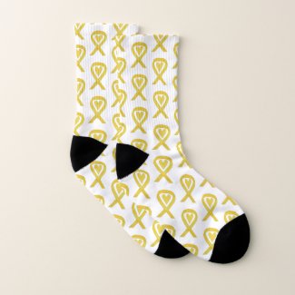Yellow Awareness Ribbon Heart Custom Art Socks