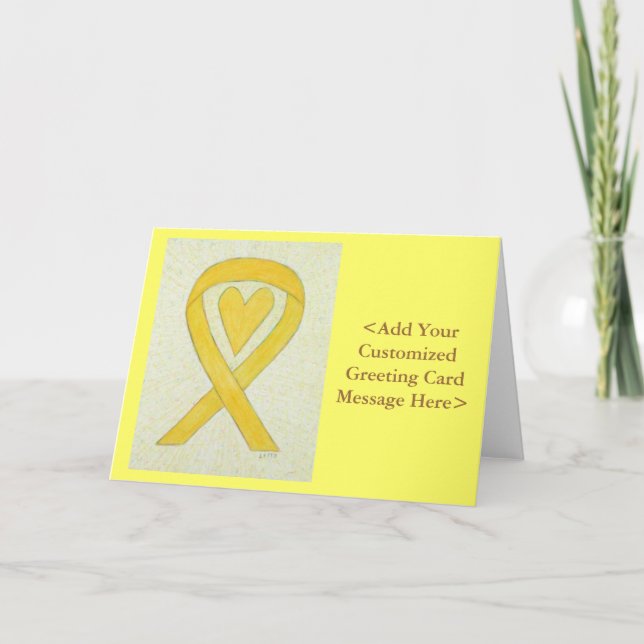 Yellow Awareness Ribbon Heart Personalized Cards (Front)