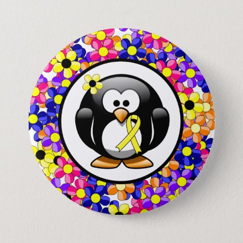 Yellow Awareness Ribbon Penguin Pinback Button