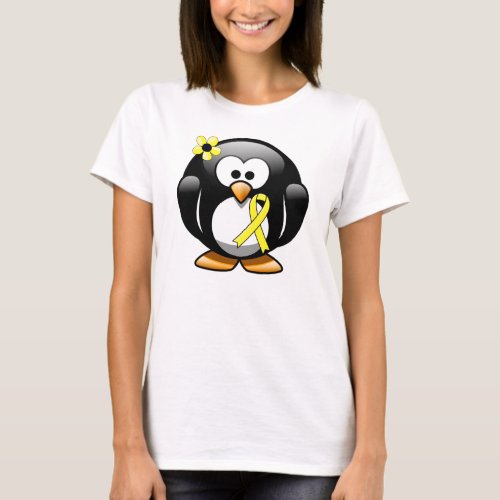 Yellow Awareness Ribbon Penguin T_Shirt