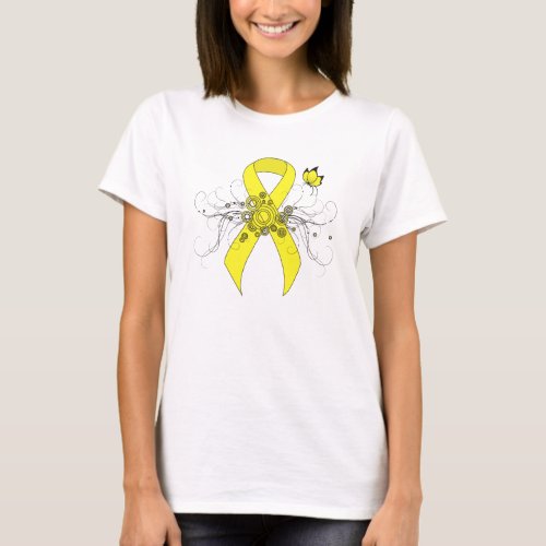 Yellow Awareness Ribbon with Butterfly T_Shirt