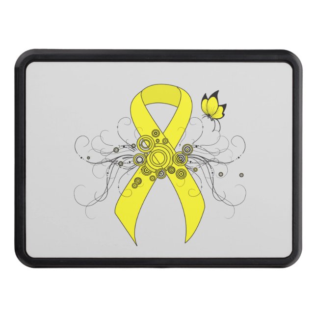 Yellow Awareness Ribbon with Butterfly Trailer Hitch Cover (Front)