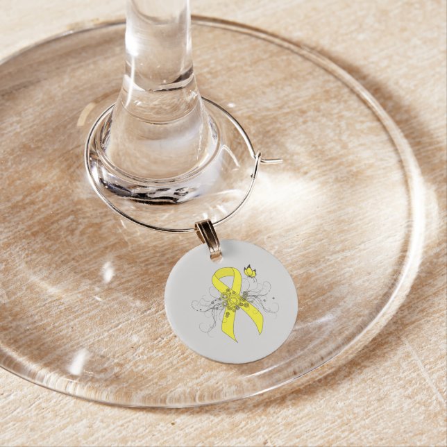 Yellow Awareness Ribbon with Butterfly Wine Glass Charm (In Situ)