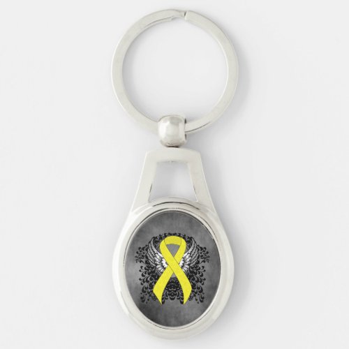 Yellow Awareness Ribbon with Wings Keychain