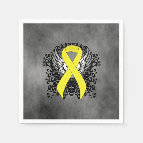 Yellow Awareness Ribbon with Wings Paper Napkins