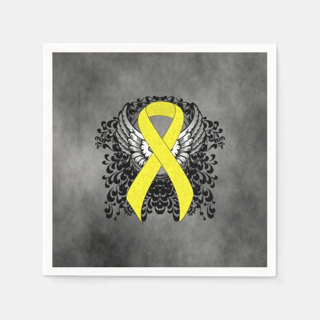 Yellow Awareness Ribbon with Wings Paper Napkins (Front)