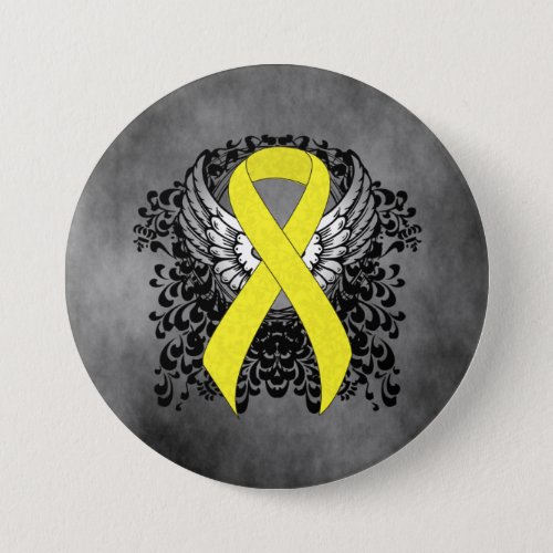 Yellow Awareness Ribbon with Wings Pinback Button