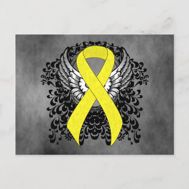 Yellow Awareness Ribbon with Wings Postcard | Zazzle