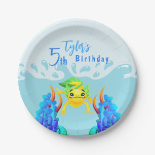Yellow Axolotl Aquatic Boy Birthday Party Paper Plates