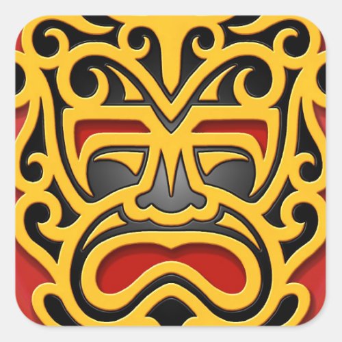 Yellow Aztec Mask Square Sticker