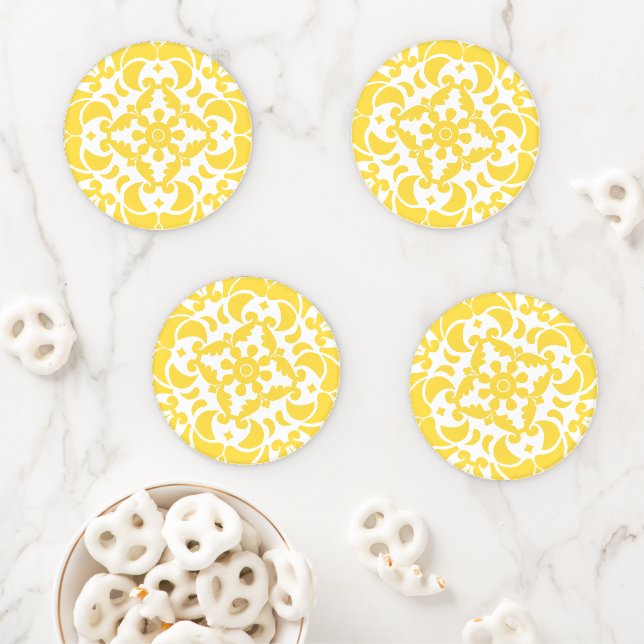 Yellow Azulejos Portuguese Spanish Mediterranean Coaster Set (In Situ)