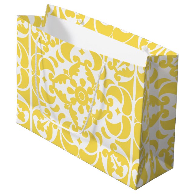 Yellow Azulejos Portuguese Spanish Mediterranean Large Gift Bag (Front Angled)
