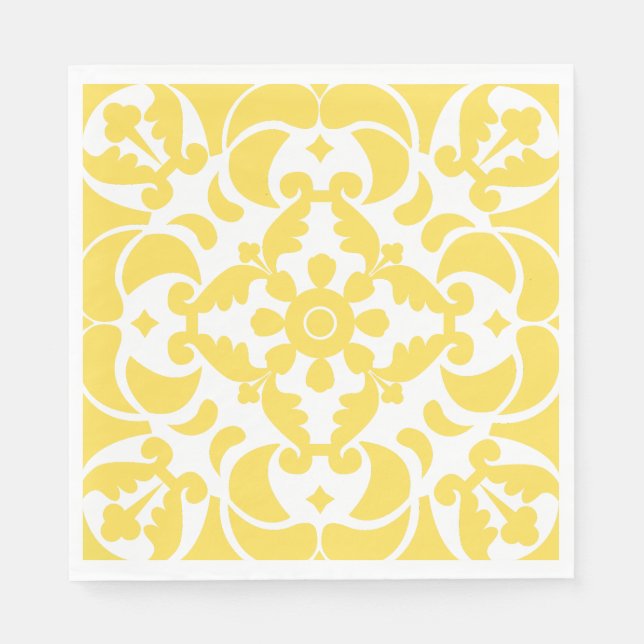 Yellow Azulejos Portuguese Spanish Mediterranean Napkins (Front)