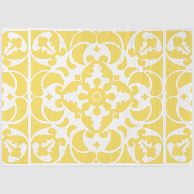 Yellow Azulejos Portuguese Spanish Mediterranean Tissue Paper (Front)