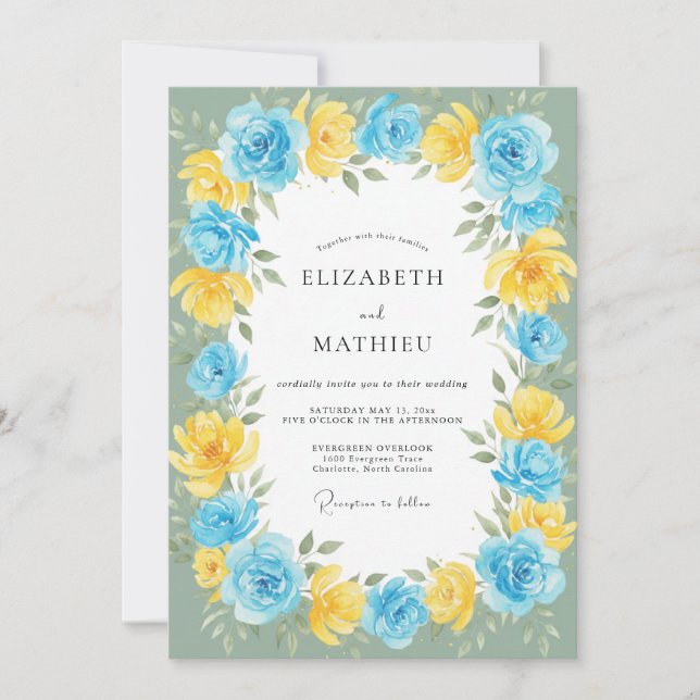 Yellow Azure Bloom Wedding Invitation (Front)