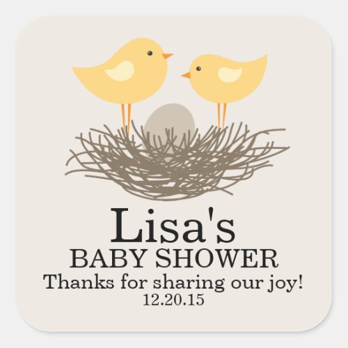 Yellow Baby Birds Nest  Baby Shower Square Sticker