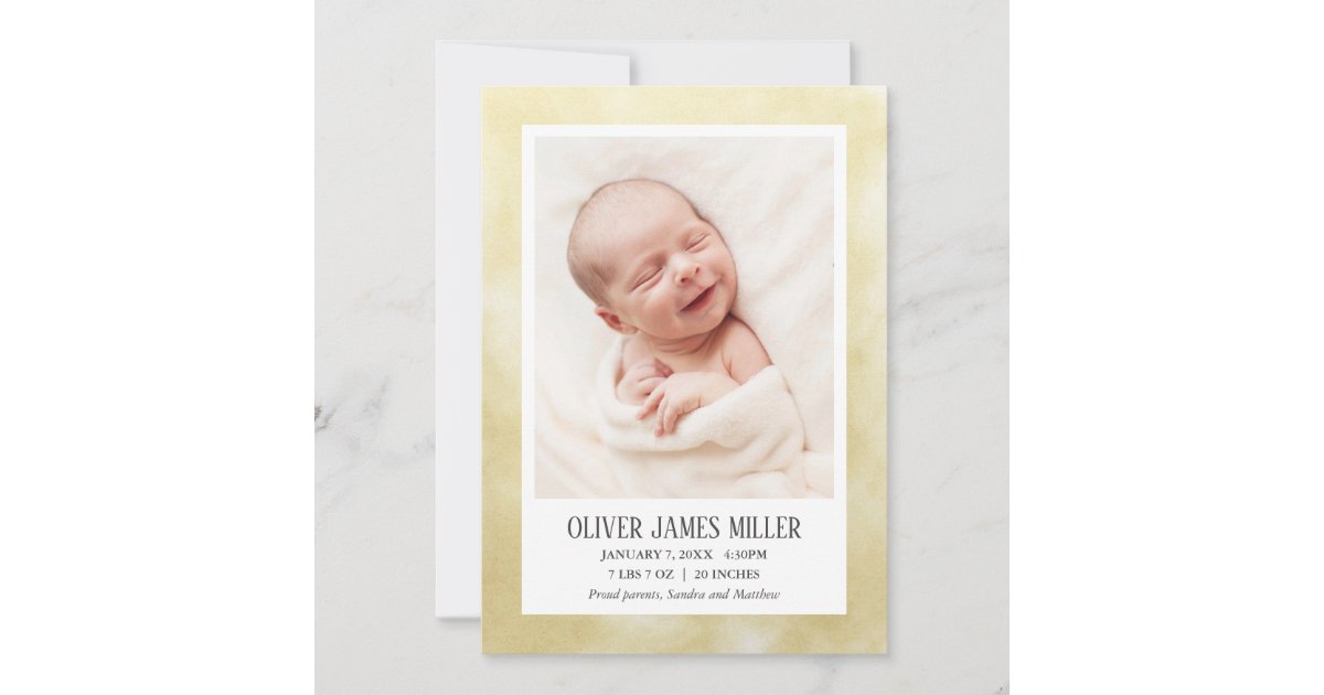 Yellow Baby Birth Announcement Photo Card Zazzle