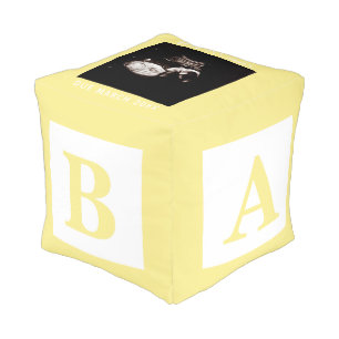 Yellow Baby Block Sonogram Pregnancy Announcement Pouf