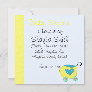 Yellow Baby Buggy Baby Shower Invitation