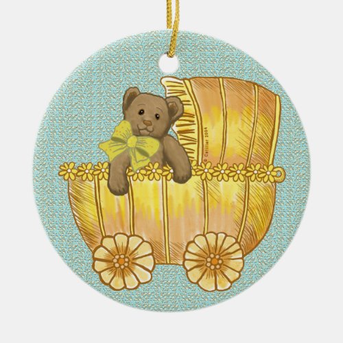 Yellow Baby Buggy Ceramic Ornament