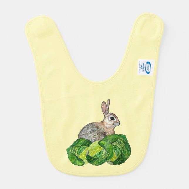 Yellow Baby Bunny Rabbit Green Cabbage Bib (Back)