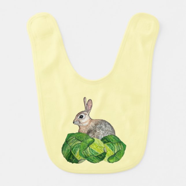 Yellow Baby Bunny Rabbit Green Cabbage Bib (Front)