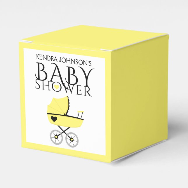 Yellow Baby Carriage Baby Shower Favor Boxes (Front Side)