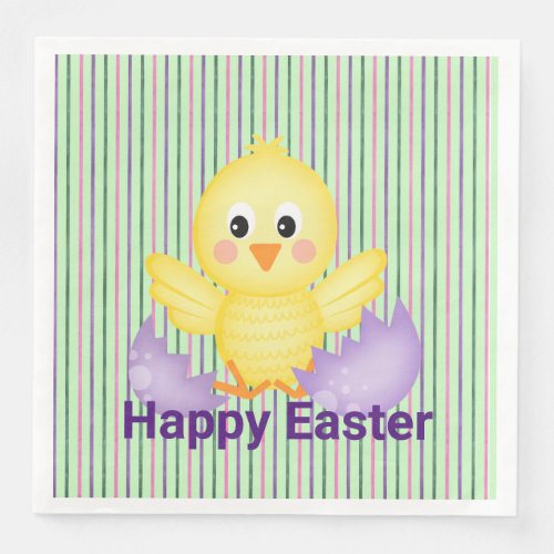 Yellow Baby Chick And Purple Egg Paper Dinner Napkins