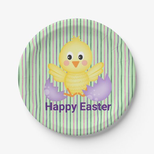Yellow Baby Chick And Purple Egg Paper Plates