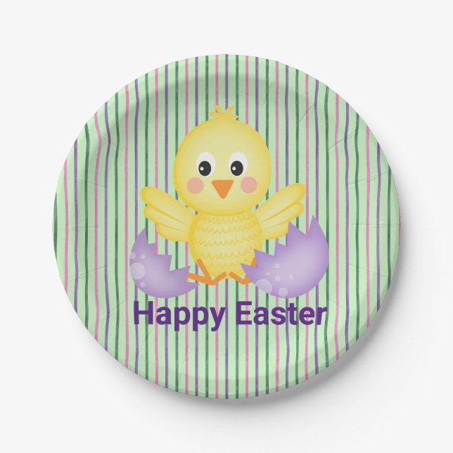 Yellow Baby Chick And Purple Egg Paper Plates (Front)