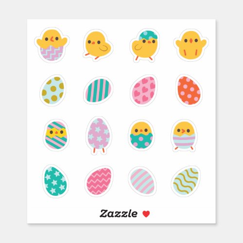 Yellow Baby Chicks and Easter Eggs Stickers