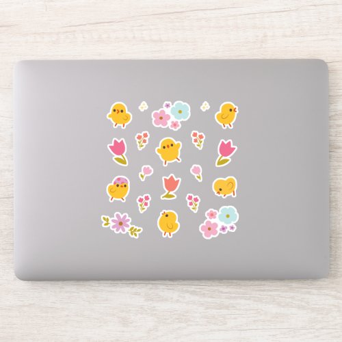 Yellow Baby Chicks Spring Florals Stickers