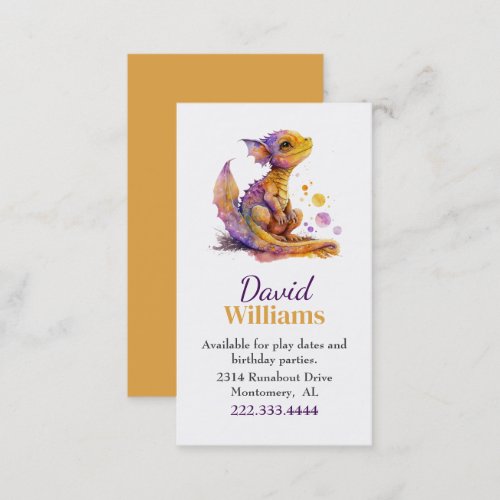 Yellow Baby Dragon Children Calling Card