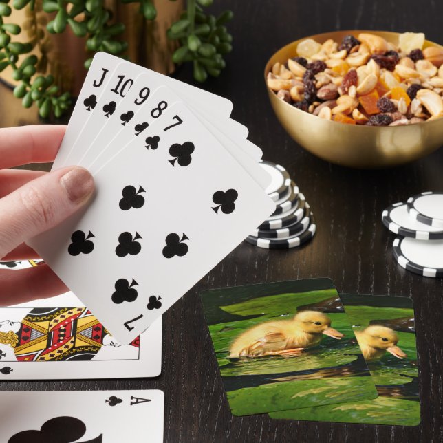 Yellow Baby Duck Floating on Lily Pads Poker Cards (In Situ)