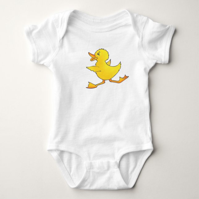 Yellow baby duckling running kids top (Front)