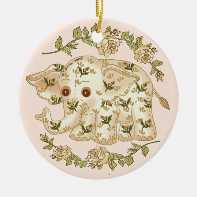 Yellow Baby Elephant   Ceramic Ornament (Front)