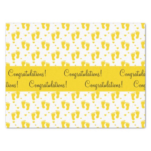 Yellow Baby Footprints and Hearts Tissue Paper