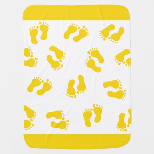 Yellow Baby Footprints Stroller Blanket