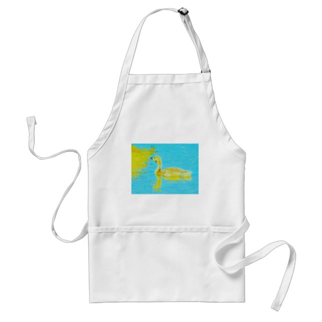 Yellow Baby goose with light blue water Adult Apron (Front)