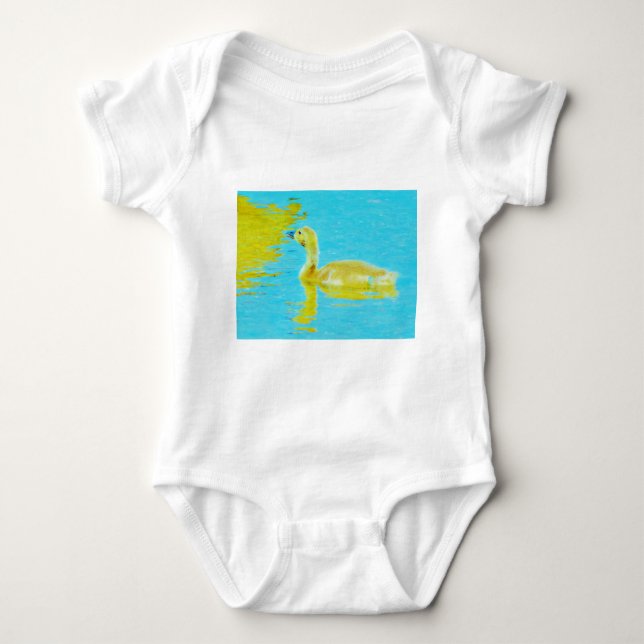Yellow Baby goose with light blue water Baby Bodysuit (Front)
