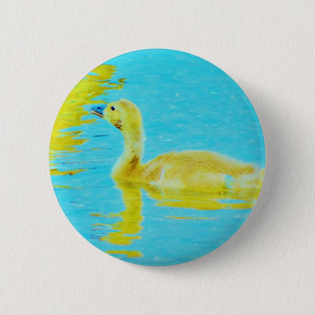 Yellow Baby goose with light blue water Button (Front)