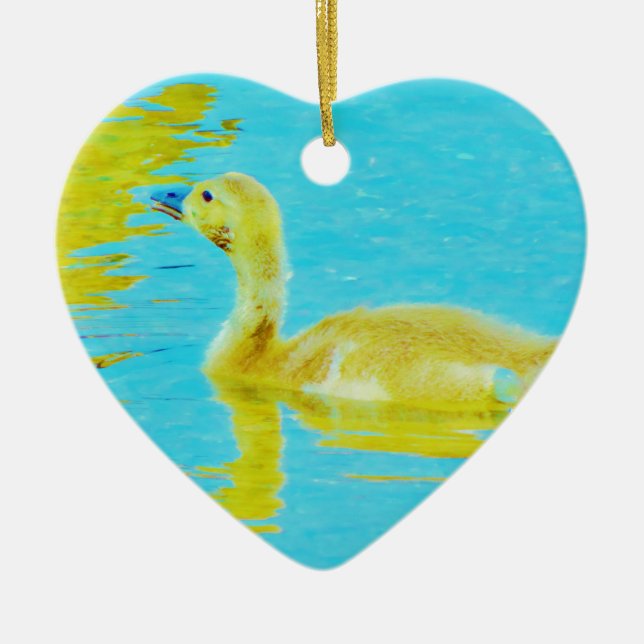 Yellow Baby goose with light blue water Ceramic Ornament (Front)
