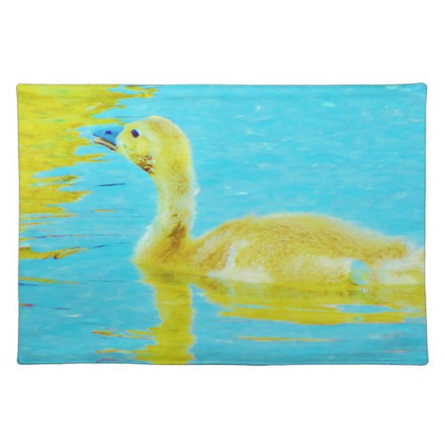 Yellow Baby goose with light blue water Cloth Placemat