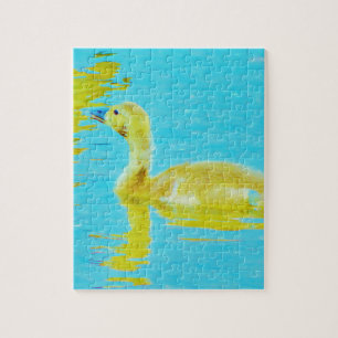 Yellow Baby goose with light blue water Jigsaw Puzzle