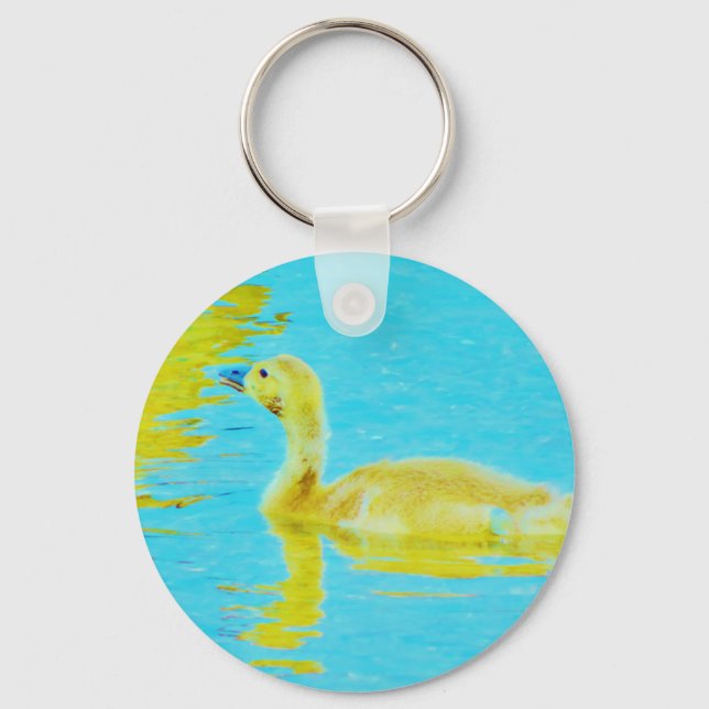 Yellow Baby goose with light blue water Keychain (Front)