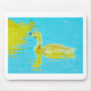 Yellow Baby goose with light blue water Mouse Pad