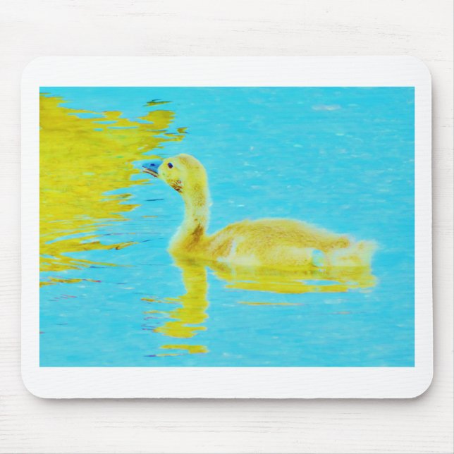 Yellow Baby goose with light blue water Mouse Pad (Front)
